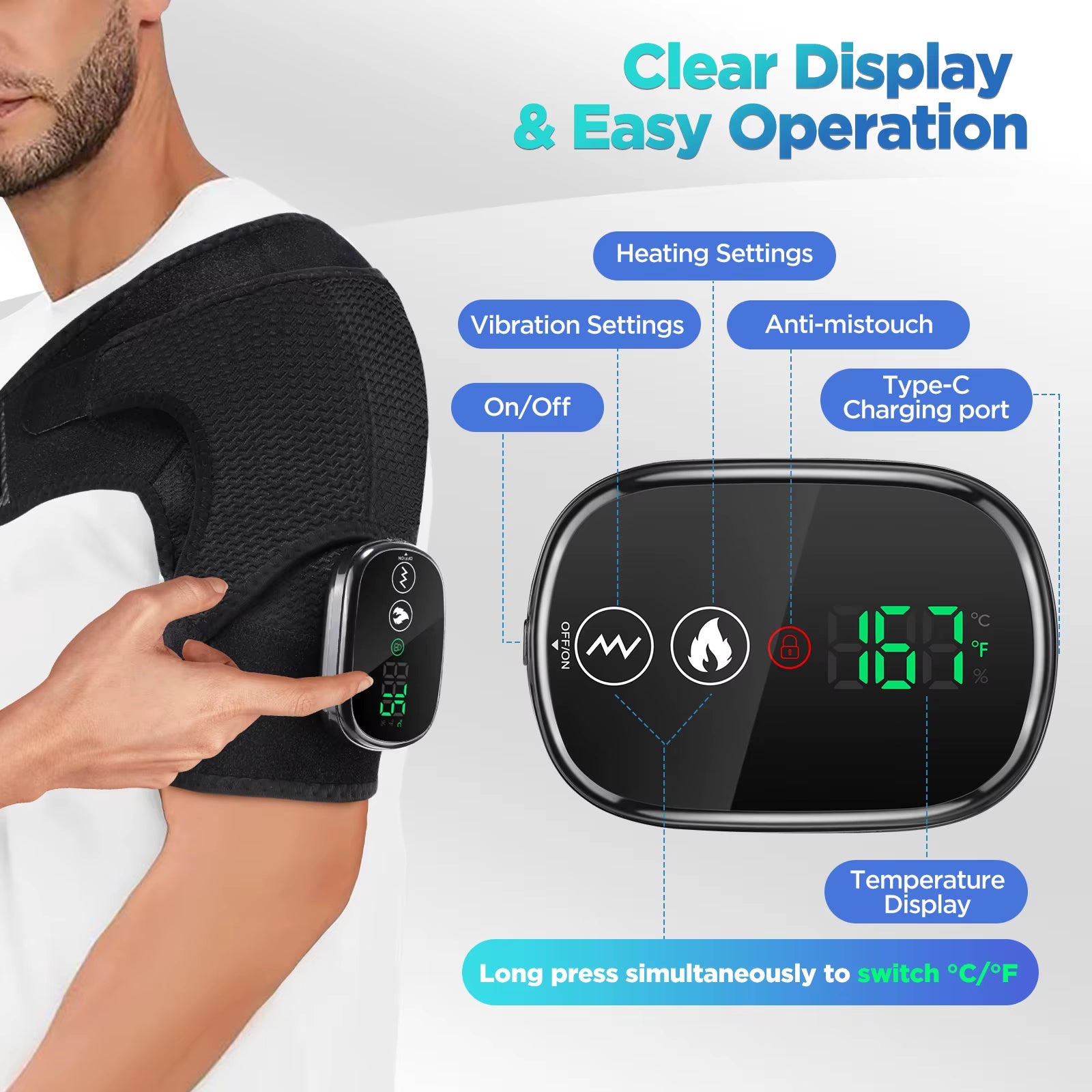 Heated Shoulder Massager Machine Eletric Vibration Heating Shoulder Massage Heater Belt Arm Hand Muscle Relaxation Pad Warmer