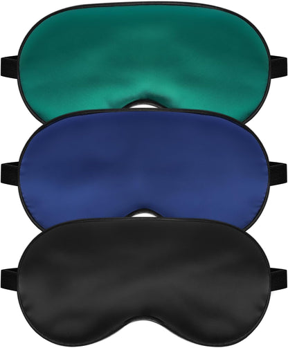 Silk Sleep Mask for Sleeping with Adjustable Strap, Satin Blackout for Men&Women, Comfortable Blindfold Eyeshade for Night Sleep (Black,Blue,Green)