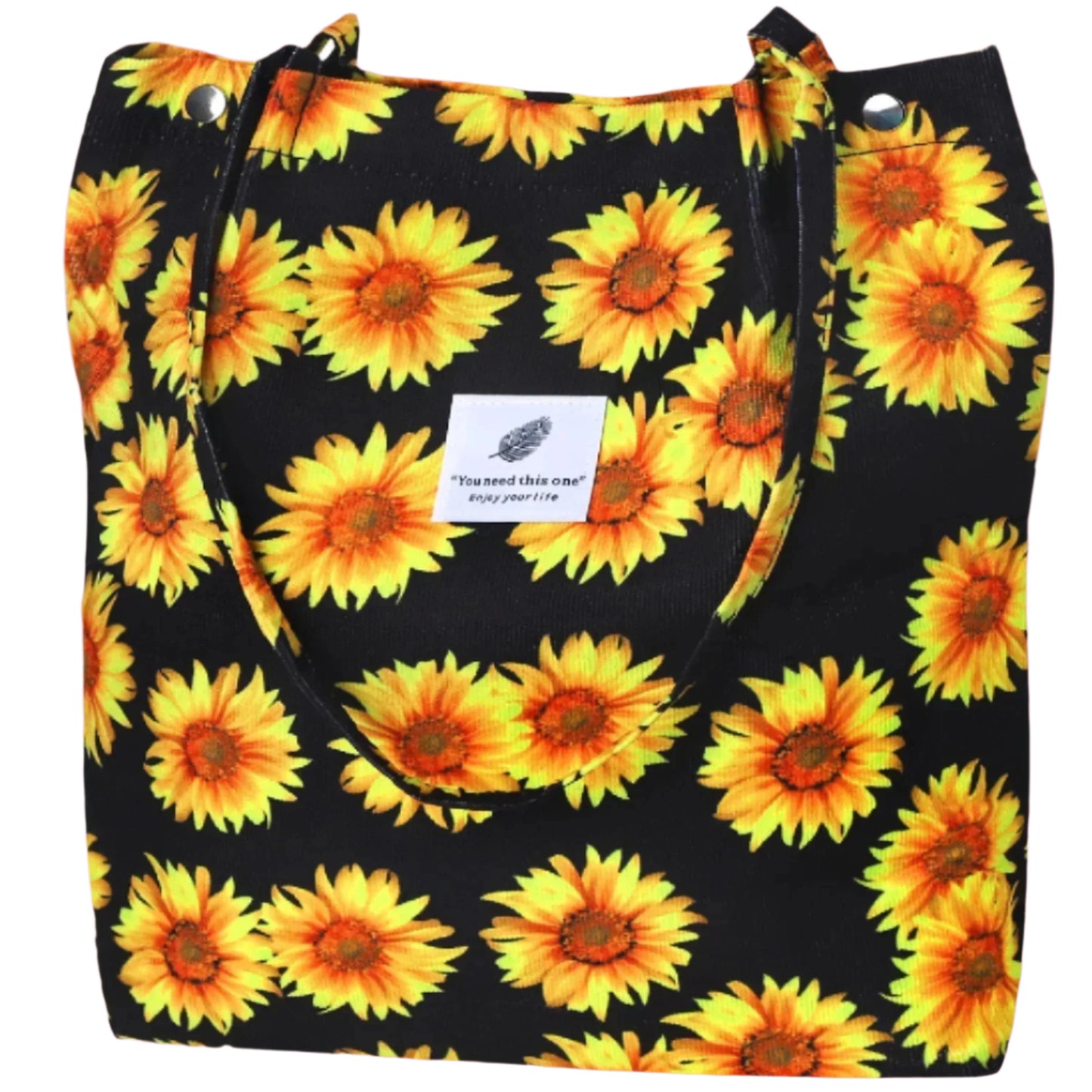 Corduroy Tote Bag for Women Girl Canvas Shoulder Cord Purse with Inner Pocket (Sunflowers)