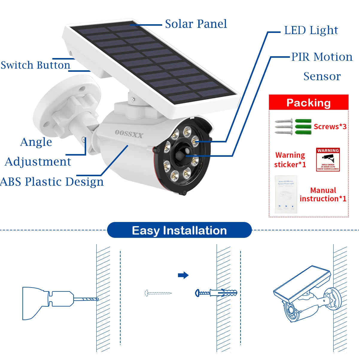 Solar-Powered Fake Outdoor Camera with Motion Sensor LED Floodligh