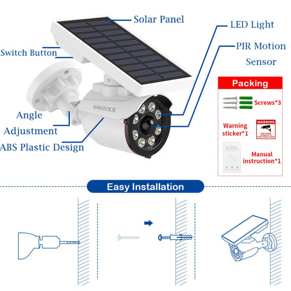 Solar-Powered Fake Outdoor Camera with Motion Sensor LED Floodligh