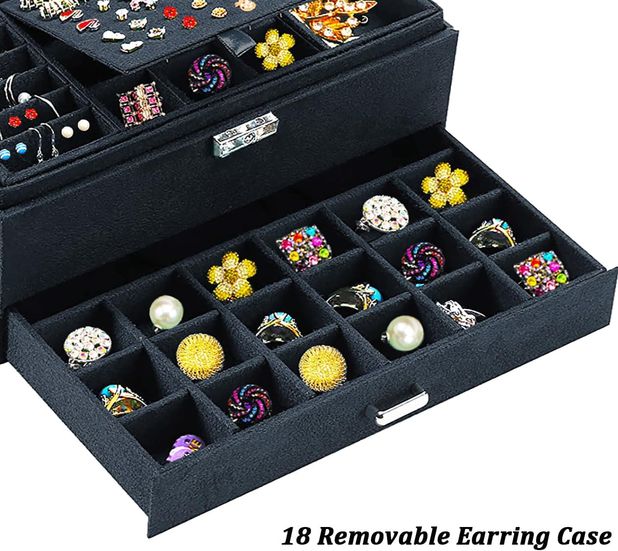 Jewelry Boxes for Women Black Velvet Jewelry Organizer with Lock,Teen Jewelry Organizers and Storage Earring and Necklace Holder Organizer Box Womens Jewelry Box for Necklaces Earrings Rings Bracelets