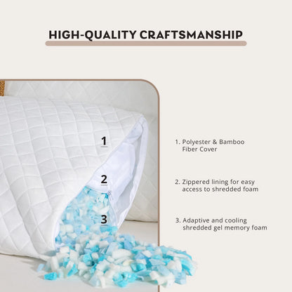 EGO HOME Single Bed Pillow, Shredded Memory Foam Pillow, Standard Queen