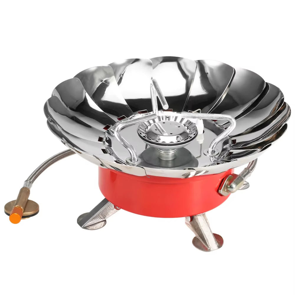 Lixada Windproof Piezo Ignition Lotus Gas Stove Outdoor Cooking Gas Burner Cookware with Adapter for Camping Hiking Picnic