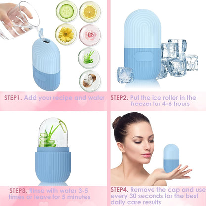 Ice Face Roller, Silicone Ice Facial Rollers, Cube Face Contour for Eyes Neck, Beauty Facial Massage Roller Remove Dark Circle Pore Shrink Face Roller Skin Care Tools (Blue)