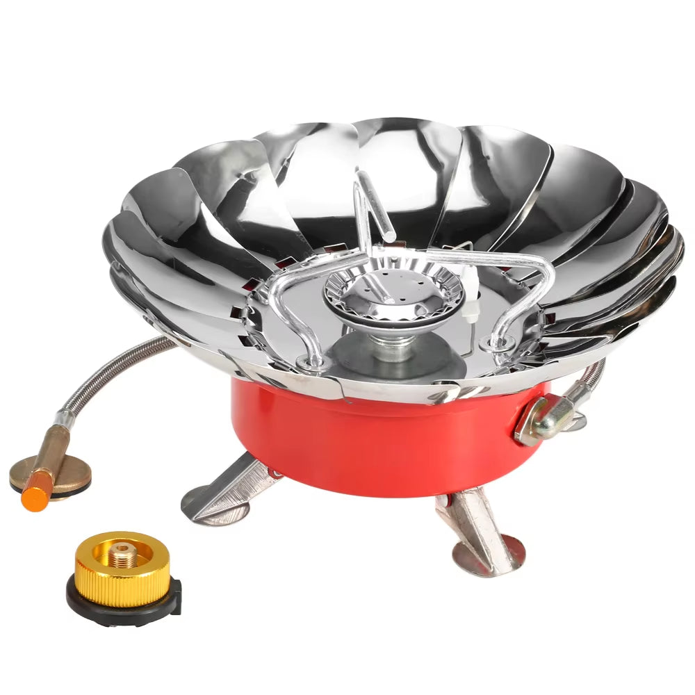 Lixada Windproof Piezo Ignition Lotus Gas Stove Outdoor Cooking Gas Burner Cookware with Adapter for Camping Hiking Picnic