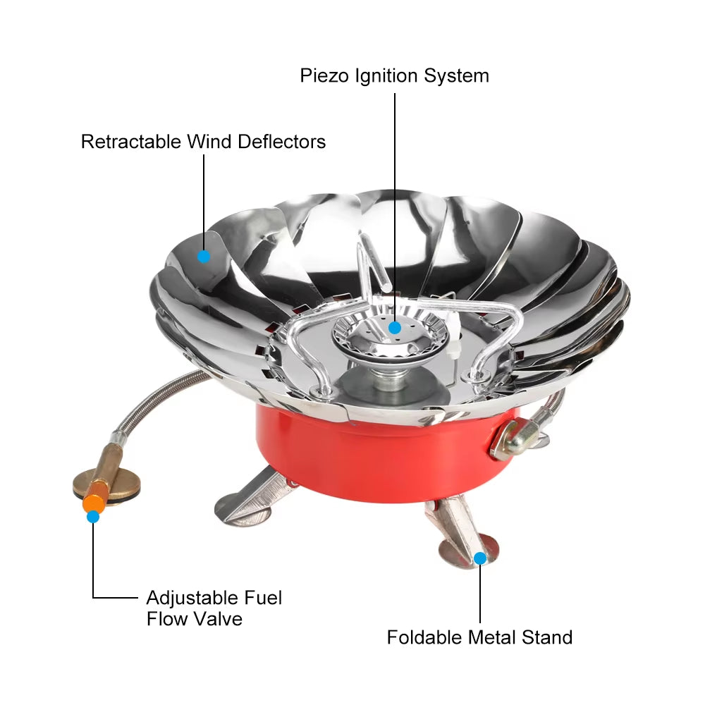 Lixada Windproof Piezo Ignition Lotus Gas Stove Outdoor Cooking Gas Burner Cookware with Adapter for Camping Hiking Picnic