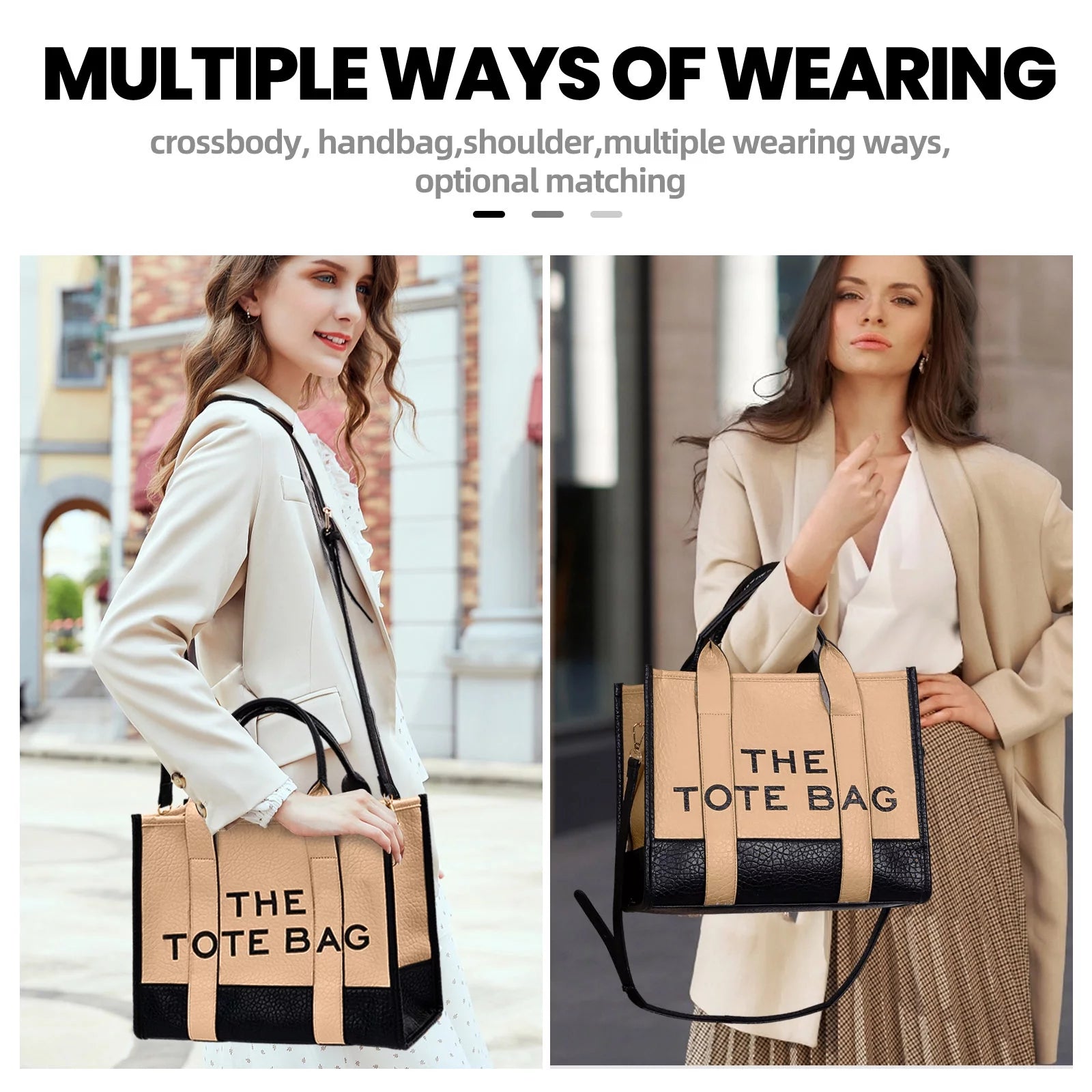 Tote Bags,Leather Dark Khaki Leisure Bags with Zipper,;Large Shopping Handbags for Women