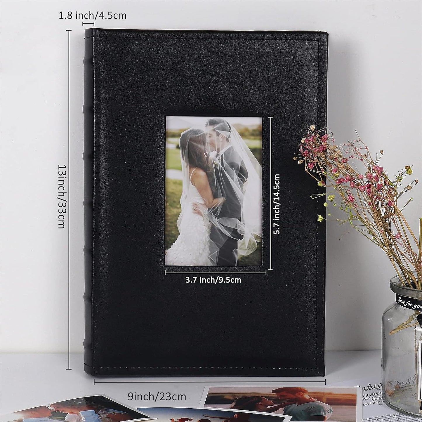 Photo Picture Album 4X6 300 Photos,Small Capacity Premium Leather Cover Wedding Family Photo Albums with Writing Space Holds 300 Horizontal Photos(Black)