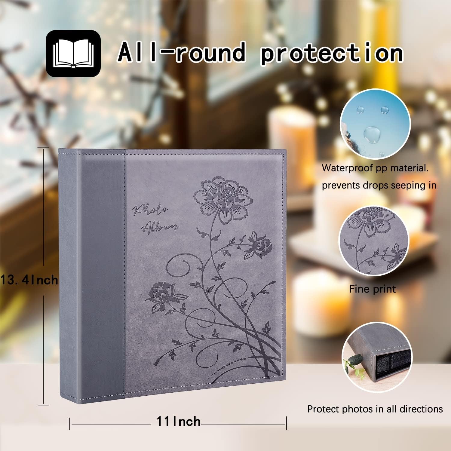 Photo Album 4X6 400 Photos, Extra Large Capacity Leather Cover Wedding Family Photo Albums Holds 400 Vertical 4X6 Photos(Grey)