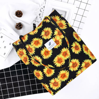 Corduroy Tote Bag for Women Girl Canvas Shoulder Cord Purse with Inner Pocket (Sunflowers)