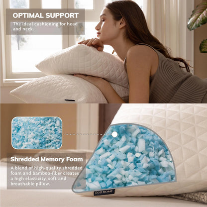 EGO HOME Single Bed Pillow, Shredded Memory Foam Pillow, Standard Queen